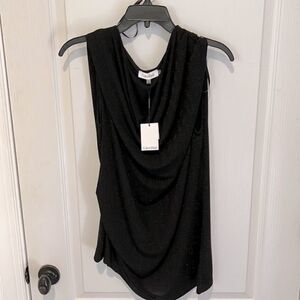 New Calvin Klein Sleeveless cowl neck top with metallic herringbone pattern